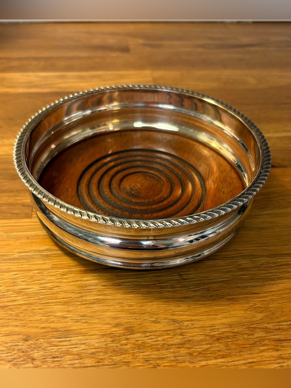 Silverplate wine coaster wooden insert